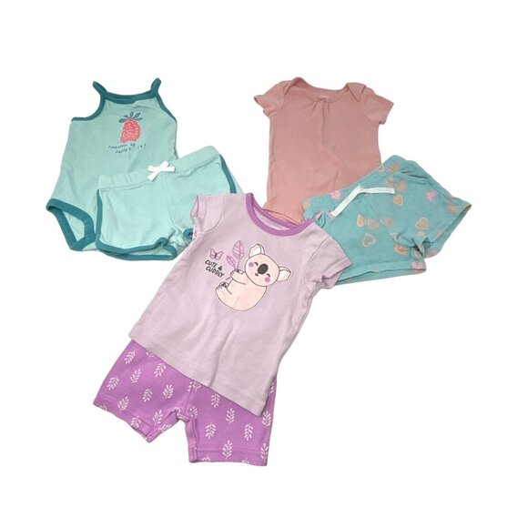 Baby Girl's - 3 Outfits - 3 Shorts, 2 Body Suits, 1 Shirt‎ - Size 12 Month - Picture 1 of 9